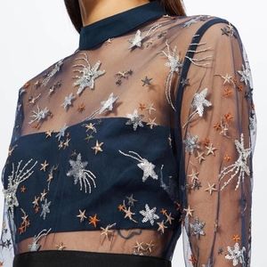 NWT Navy Star Embroidered Pleated Gown Formal Dres